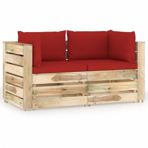 Ogrodowa sofa 2-os z poduszkami, impregnowane na zielono drewno
