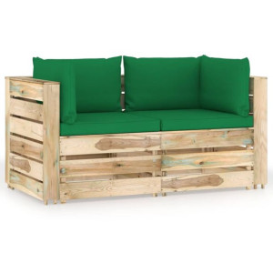 Ogrodowa sofa 2-os z poduszkami, impregnowane na zielono drewno