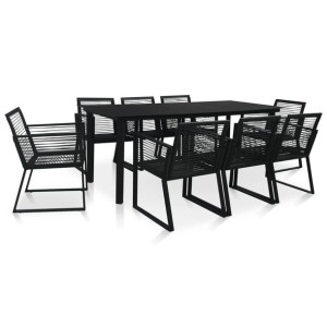 9-cz. zestaw mebli ogrodowych, rattan PVC, czarny