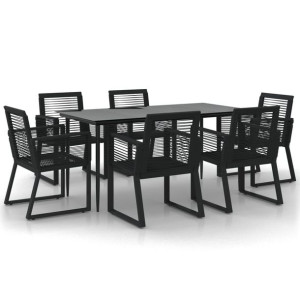 7-częściowy zestaw mebli ogrodowych, czarny, rattan PVC