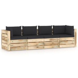 Ogrodowa sofa 4-os z poduszkami, impregnowane na zielono drewno