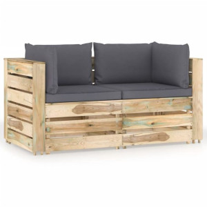 Ogrodowa sofa 2-os z poduszkami, impregnowane na zielono drewno