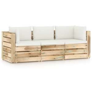 Ogrodowa sofa 3-os z poduszkami, impregnowane na zielono drewno