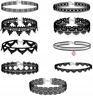 Naszyjnik Damski Zestaw 9szt CHOKER rzemyk Czarny