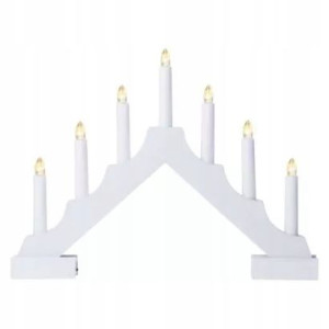 świecznik biały drewniany 7 LED, 29 cm 2x AA ciepł