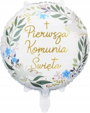 BALON foliowy PIERWSZA KOMUNIA ŚWIĘTA 45cm