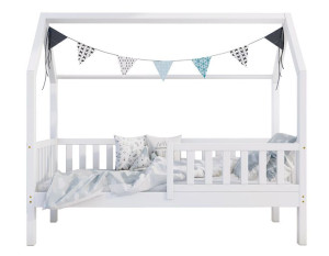Łóżko domek dla dziecka białe 70x140 + stelaż barierki PORTIA nogi 23 cm