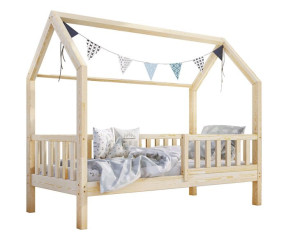 Łóżko domek dla dziecka sosna 80x160 + stelaż barierki PORTIA nogi 23 cm