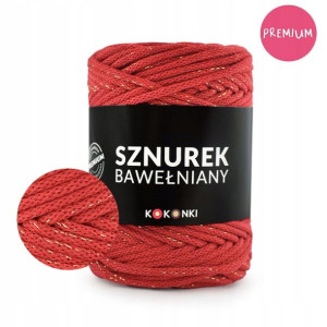 PREMIUM Sznurek do makramy 5mm 100m czerwień złoty