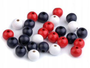 Koraliki drewniane KULE granat-czerwień-biel 10mm