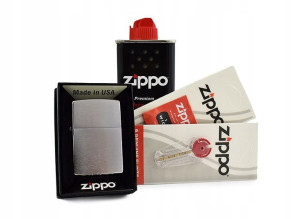 Zippo Brushed Chrome 200 Zestaw Benzyna Knot Kamie