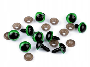 Kocie oczy do maskotek 14 mm zielono-czarne 10 szt