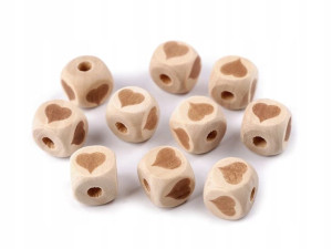 Koraliki drewniane kostka 14mm otwór 4,5mm serce /