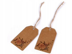 Zawieszka metka papierowa naturalna z różą 50x90mm