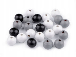 Koraliki drewniane KULE czerń szary biel 10mm 20g