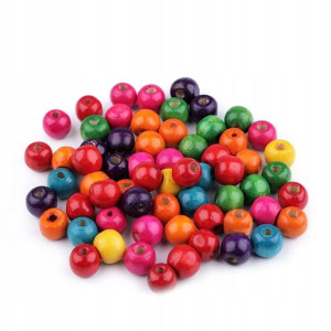Koraliki drewniane lakierowane 10mm mix 85szt 25g