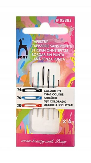Igły do haftu bez czubka Pony kolorowe nr 24-28 6s