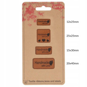 Zestaw metek "Handmade with love" brąz 4