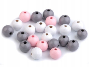Koraliki drewniane / KULE /róż-szary-biel/10mm/20g