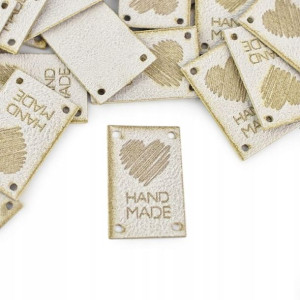 Metka nubuk "Handmade" serce / biel