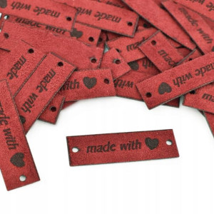 Metka nubuk "Made with " / bordo /15x50