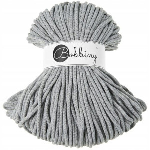 Sznurek makrama BOBBINY 5mm / pleciony / Srebrny