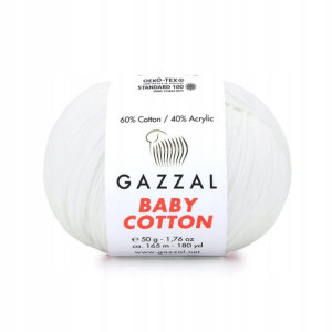 Włóczka Gazzal Baby Cotton 3432 - 50g - biel
