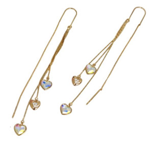 ZŁOTE Wiszące Kolczyki Serduszka Crystal AB - Pozłacane