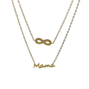 ZŁOTY Naszyjnik Pozłacana MAMA Infinity Celebrytka 2w1