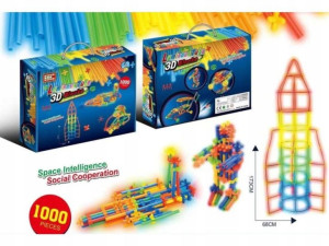KLOCKI Konstrukcyjne SŁOMKI 1000 elem. ŚWIECĄCE 3D