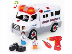 MAŁY MECHANIK Auto do skręcania AMBULANS+WKRĘTARKA