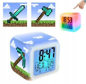 Budzik Zegarek Termometr Świecący Led Minecraft