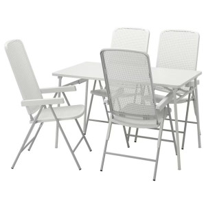 IKEA TORPARO Stół+4 rozkł. krzeseł, na zewnątrz, biały/biały/szary, 130 cm