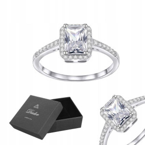 Pierścionek Srebrny Z Dużą Diamentową Cyrkonią 925
