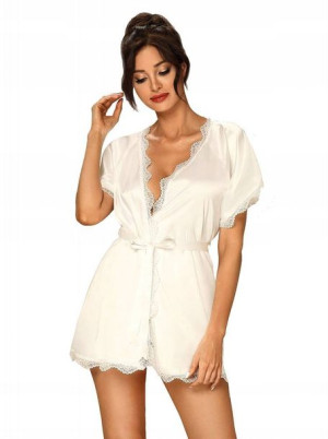 Szlafrok damski z koronką, biały L/XL. Elegancki