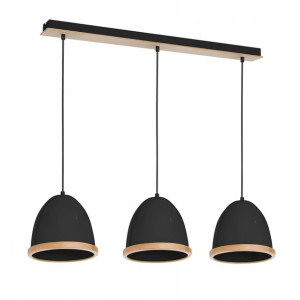 Lampa WISZĄCA 3xE27 Czarne Klosze Drewno
