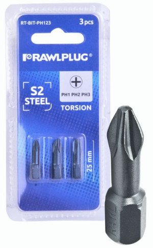 Rawlplug Komplet Bitów Końcówek Ph1 Ph2 Ph3 25mm