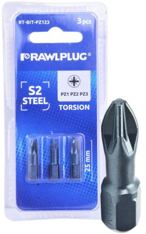 Rawlplug Komplet Bitów Końcówek Pz1 Pz2 Pz3 25mm
