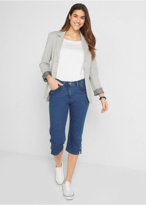 Bonprix Jeansowe Spodnie Rybaczki 3/4 Z Falbanami Ze Stretchem 50-52 928032