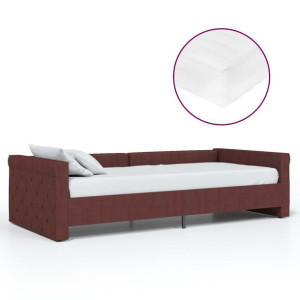 Łóżko dzienne z materacem i USB, fioletowe, tkanina, 90x200 cm