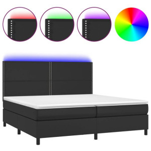 Łóżko kontynentalne z materacem i LED czarna ekoskóra 200x200cm
