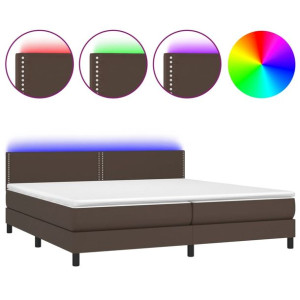 Łóżko kontynentalne z materacem i LED, brąz, ekoskóra 200x200cm
