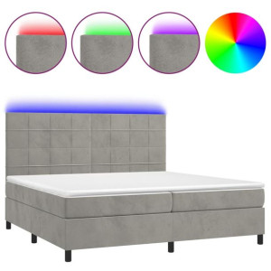 Łóżko kontynentalne z materacem i LED, szare 200x200cm, aksamit