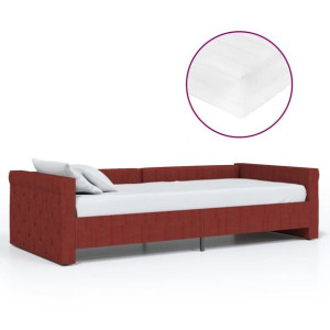 Łóżko dzienne z materacem i USB, winna czerwień, 90x200 cm