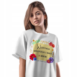 T-Shirt Damski Urodziny 15 15te 15-te XL Prezent
