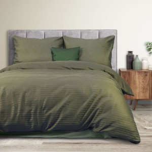 Pościel satyna bawełniana CIZGILI OLIVE GREEN/140x200+1posz. 70x80 EXCLUSIV