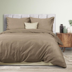 Pościel satyna bawełniana CIZGILI LIGHT BROWN/140x200+1posz. 70x80 EXCLUSIV