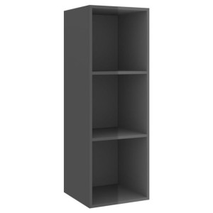 Wisząca szafka pod TV, wysoki połysk, szara, 37x37x107 cm