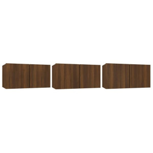 Wisząca szafka pod TV, brązowy dąb, 3 szt., 60x30x30 cm