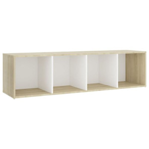 Szafka pod TV, biel i dąb sonoma, 142,5 x 35 x 36,5 cm, płyta